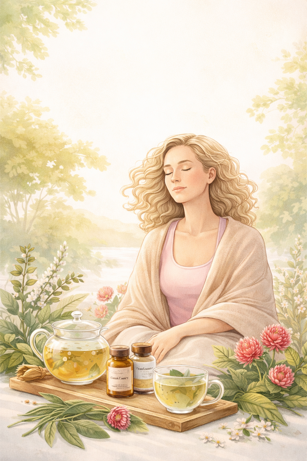 Sanfte Illustration zu Wechseljahren, Balance und Natur